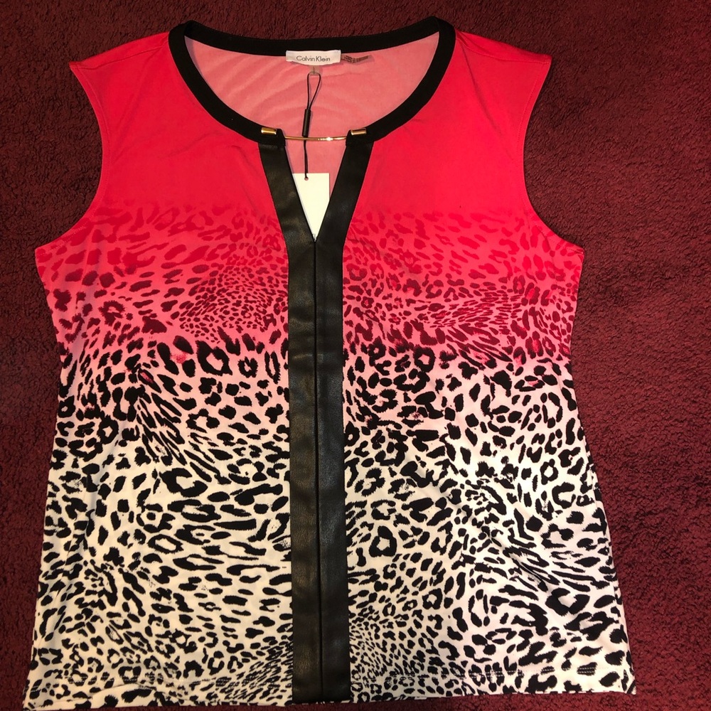 Calvin Klein Women Leopard Top Sz L